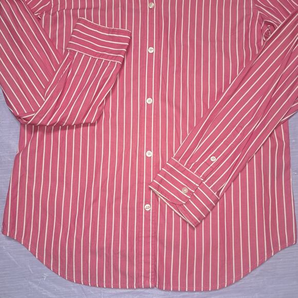 Ladies Vintage Chaps Pink & White Striped Button Down Collar LS Shirt Size M - Picture 4 of 12